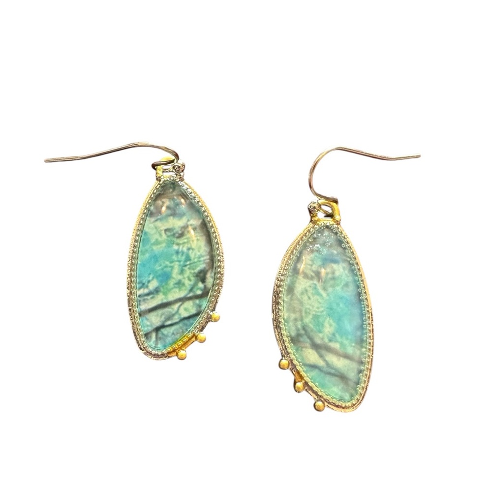 Boho Abstract Sea Blue and Silver Drop Style Earrings